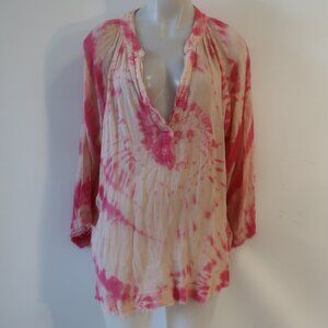 Womens 9 Seed Pink Gauzy Tie Dye Pullover Tunic Blouse Shirt Top P/S (Sz: 0 - 8)